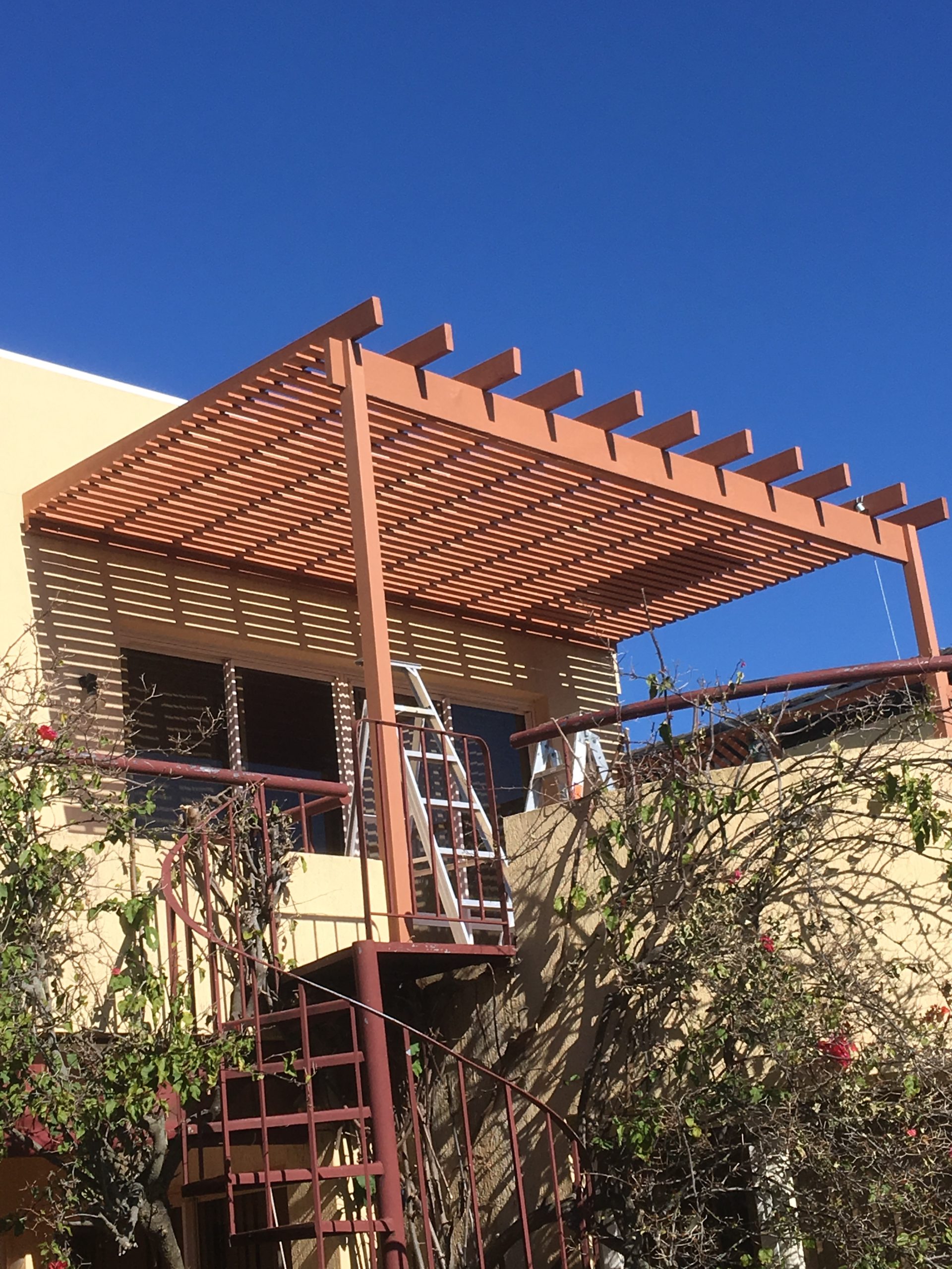 Timber slat pergola on a balcony