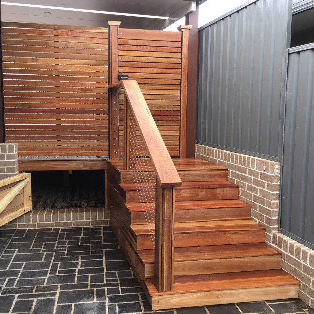 Spotted Gum deck and stairs with screening and storage, Little Bay Sydney