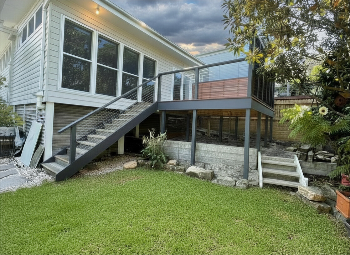 Sydney deck build in progress mid-week, frame partially boarded by The Decksmith