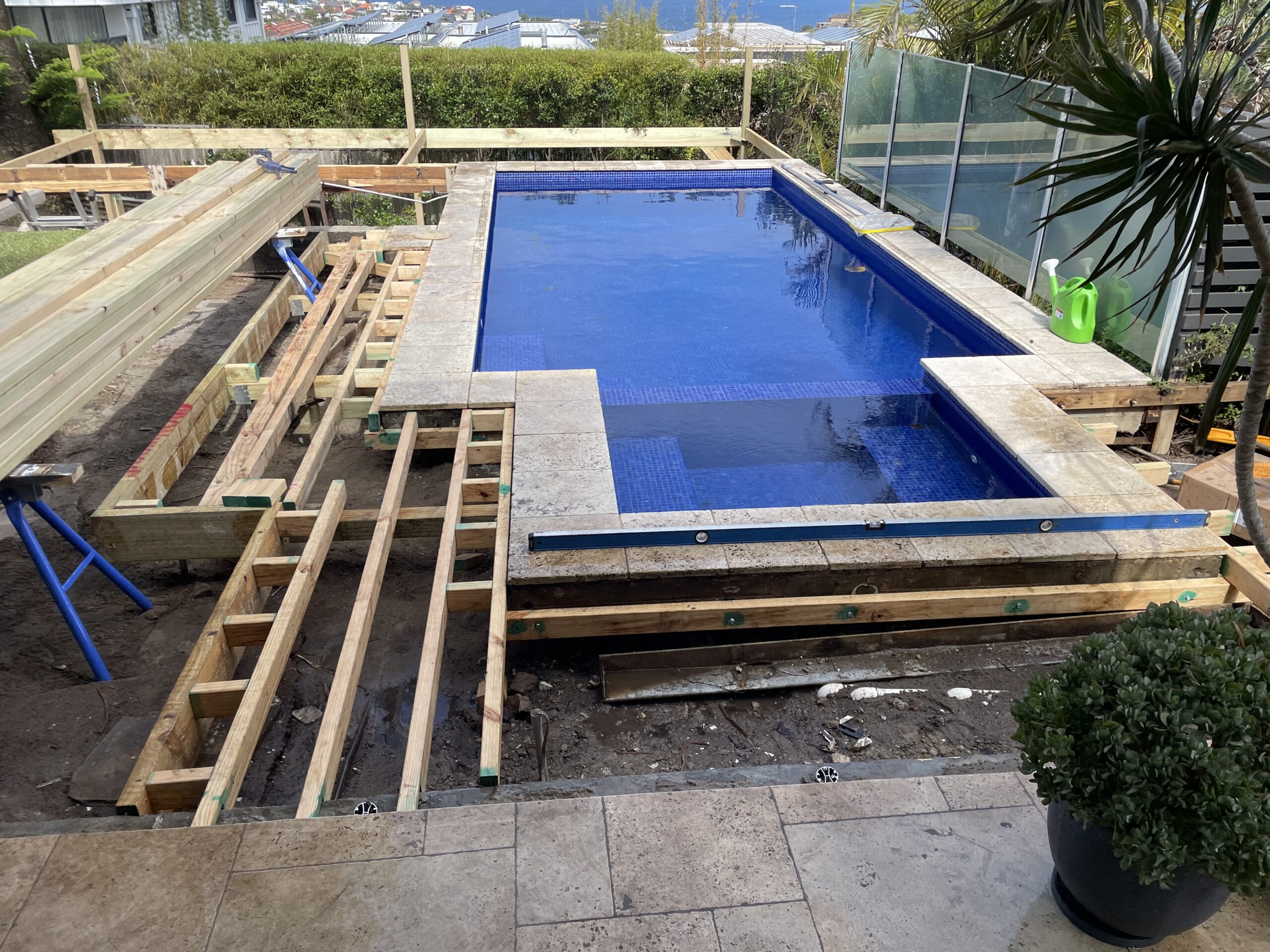 Treated pine framing begins, Clovelly deck — The Decksmith