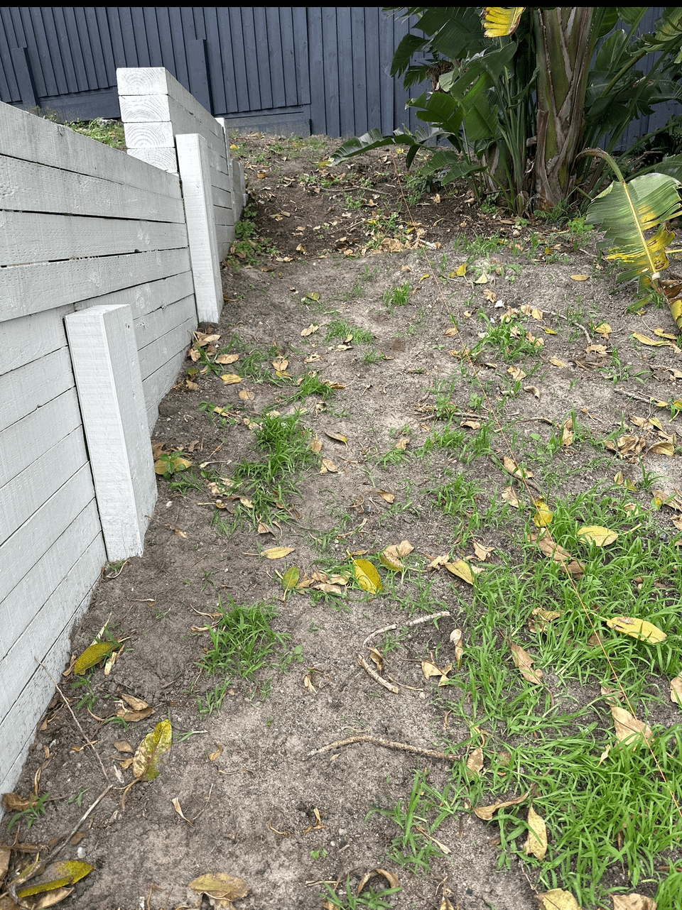 Before photo of original chosen path on steep hillside at Coogee property prior to floating timber steps installation
