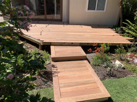 Ironbark deck boards laid and ready for finishing cuts, Little Bay build