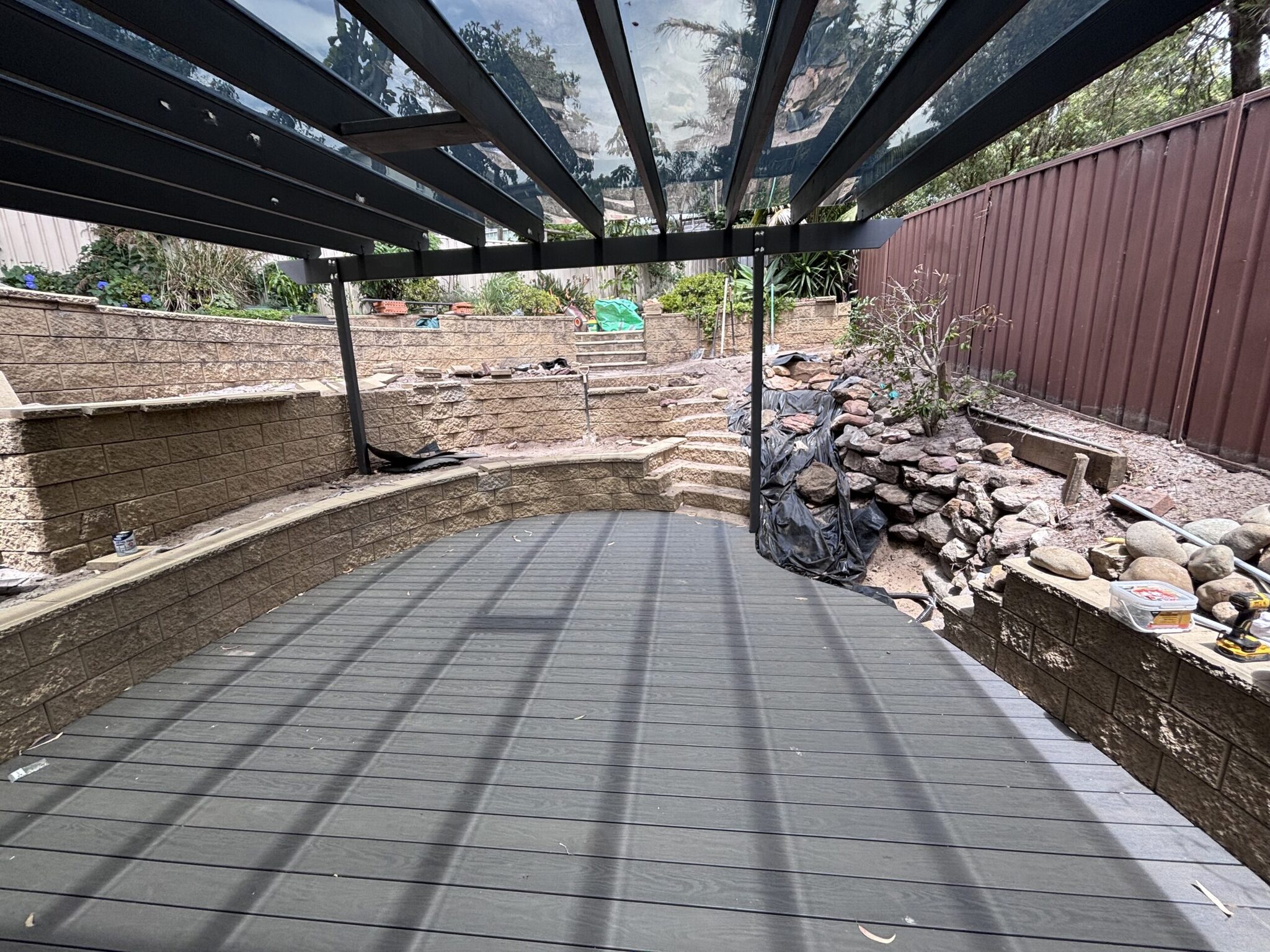 NI Chifley Clickdeck EzGlaze and WoodEvo Complete — Clickdeck aluminium garden deck in Chifley