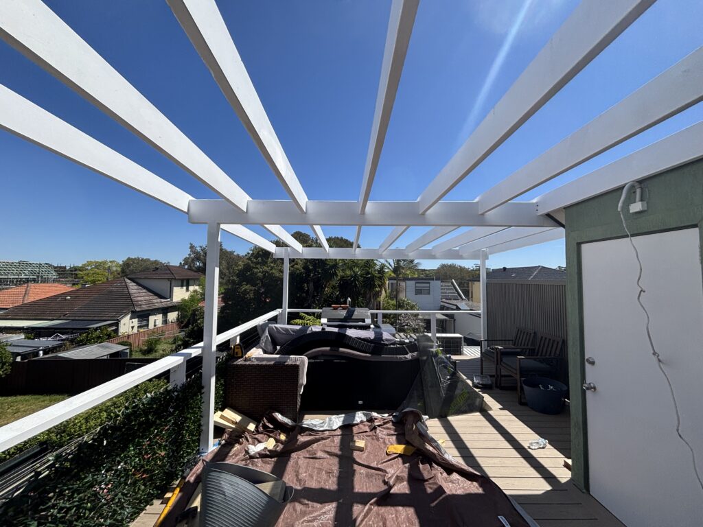 Pergola frame painted ready for EzGlaze sheets, Mascot