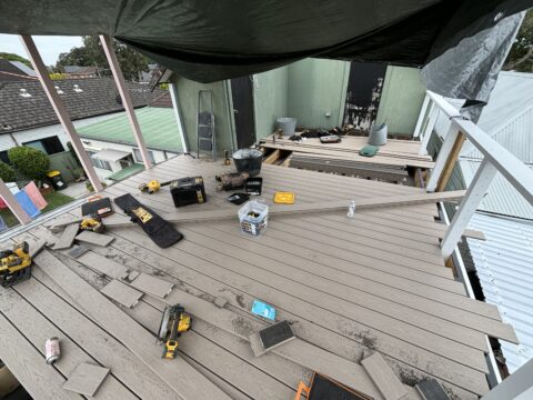 Track saw setup for Trex Transcend decking install in Mascot