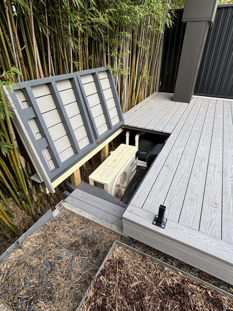 Second stealth hatch open — pool equipment access — Kingsford
