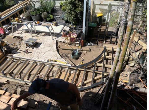 Curved deck framing with joist protection, Bronte — The Decksmith