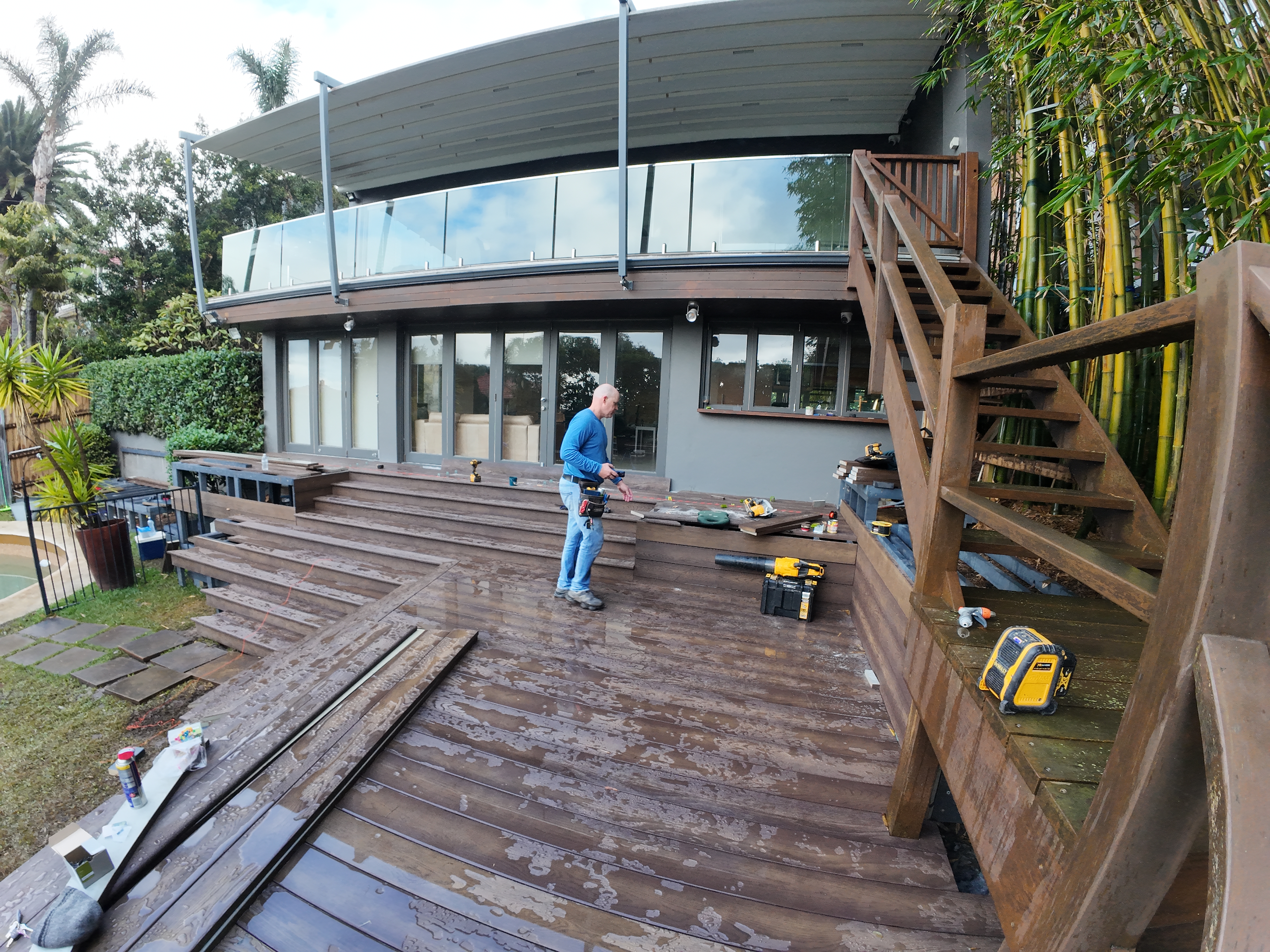 Greg on the finished Millboard deck frame, Vaucluse