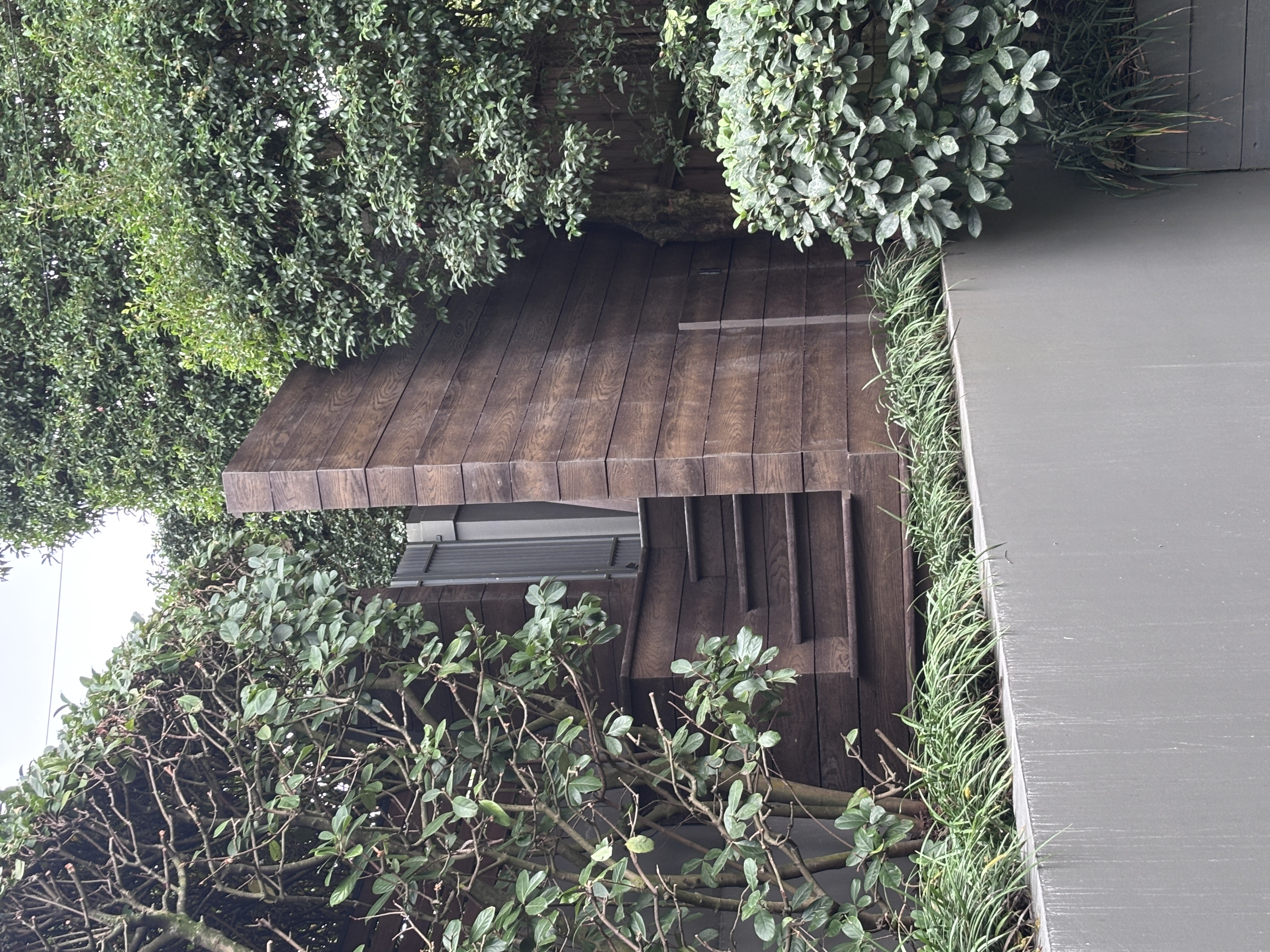 Rebuilt bin enclosure, front of house, Millboard Antique Oak, Vaucluse