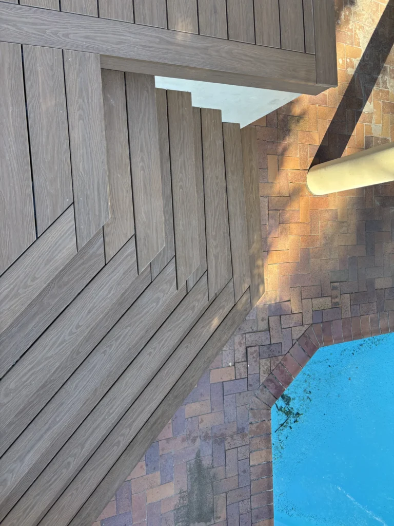 Mitred composite step corner detail on the Double Bay deck