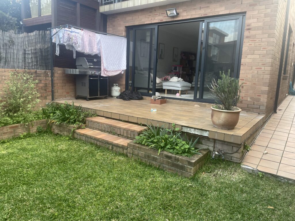 Existing brick paved patio and steps before the new deck was built, Dover Heights