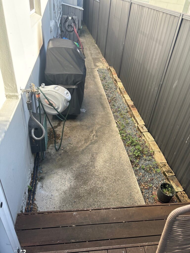 Narrow side passage before decking in Kingsford