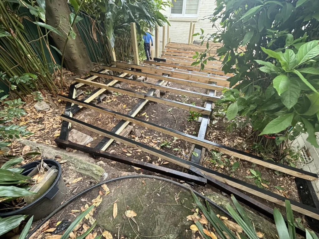 Outer deck framing coated in bitumen, Neutral Bay