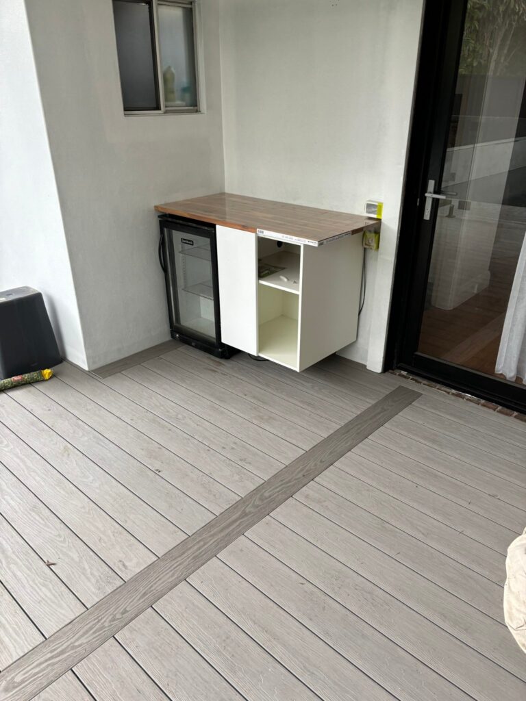 Floating servery installed — fridge ready for a cold beer — Kingsford